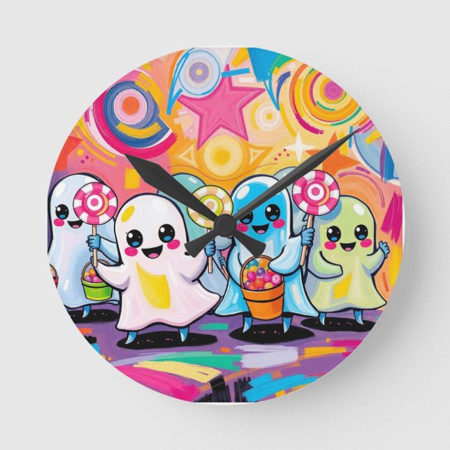 Kawaii Candy Parade Niedlicher Cartoon Runde Wanduhr (Vorderseite)