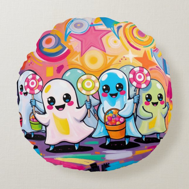 Kawaii Candy Parade Niedlicher Cartoon Rundes Kissen (Vorderseite)