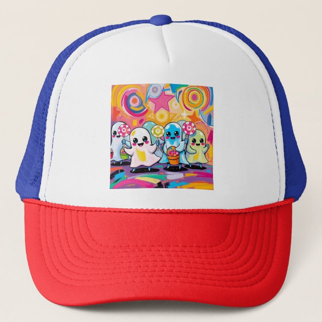 Kawaii Candy Parade Niedlicher Cartoon Truckerkappe (Vorderseite)