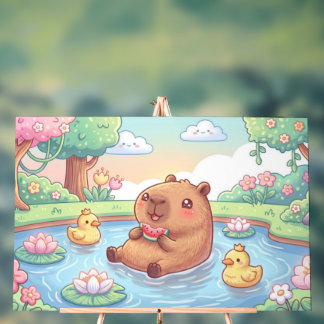 Kawaii capy in a pond