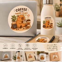 Kawaii Capybara Kaffeesticker | Süßer Kaffeeliebha Runder Aufkleber