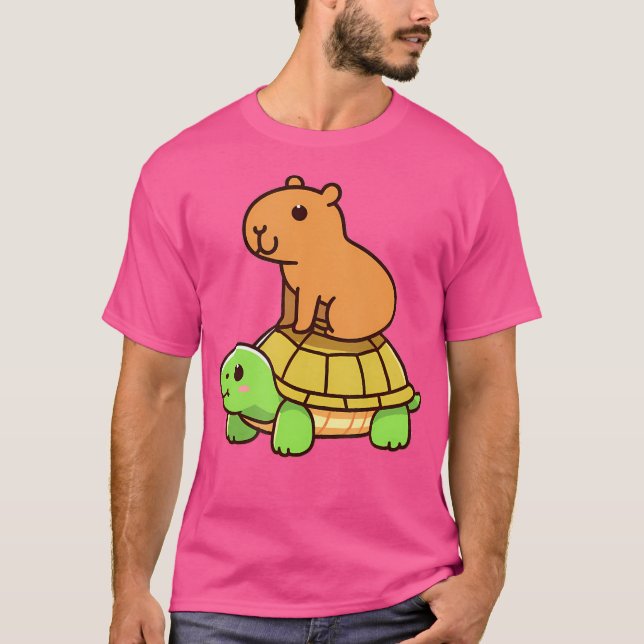 Kawaii Capybara und Turtle Backpack T-Shirt (Vorderseite)
