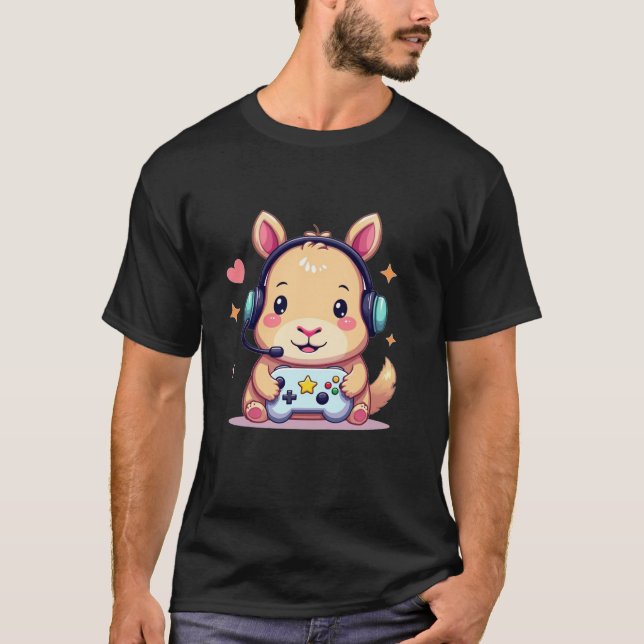 Kawaii Capybara Videospiele Capybara Gamin T-Shirt (Vorderseite)