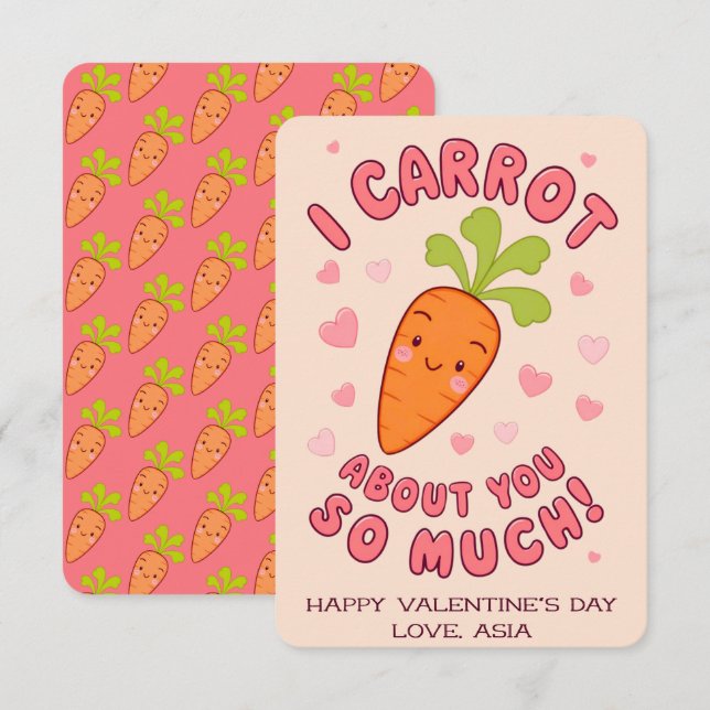 Kawaii Carrot Classroom Valentine Cards (Vorne/Hinten)