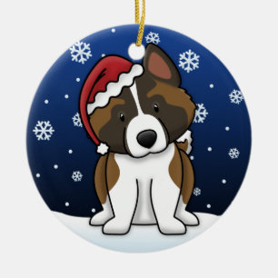 Kawaii Cartoon-Akita-Weihnachtsverzierung Keramik Ornament