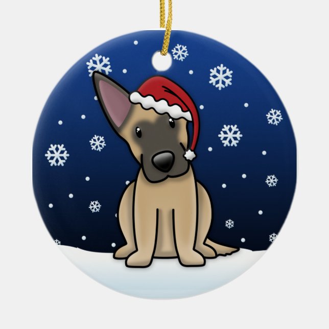 Kawaii Cartoon-Belgier Malinois Weihnachten Keramikornament (Vorne)