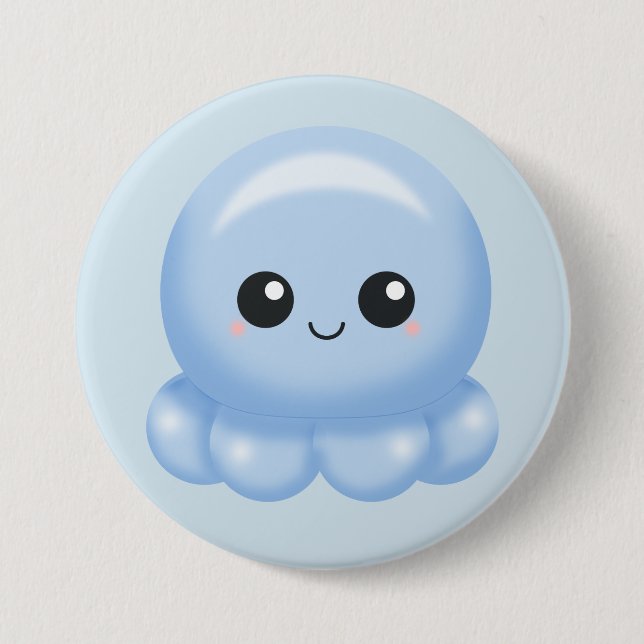 Kawaii Cartoon-Blau-Krake Button (Vorderseite)