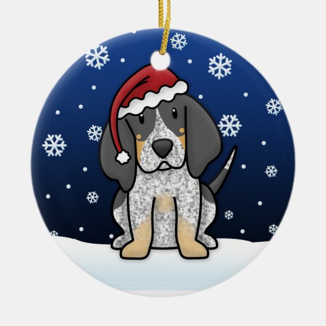 Kawaii Cartoon Bluetick Coonhound-Weihnachten Keramik Ornament (Vorne)