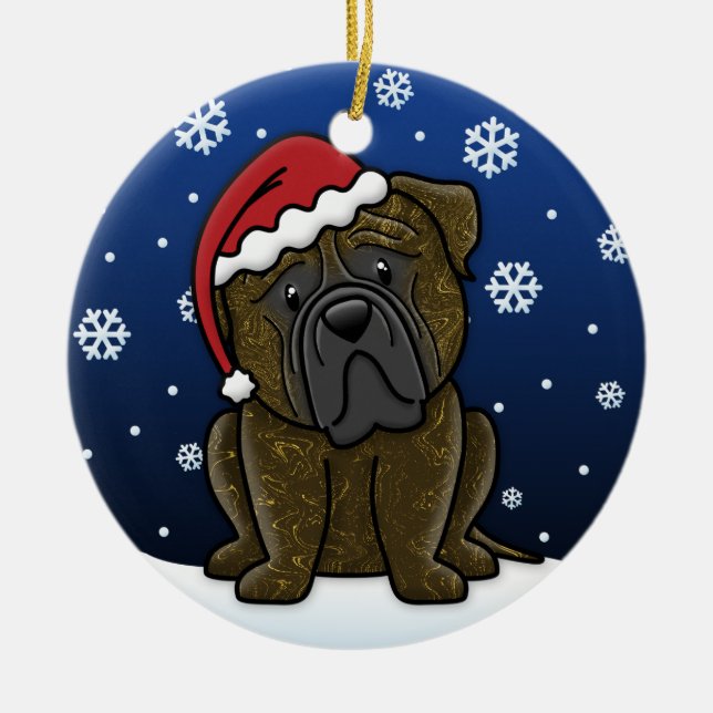 Kawaii Cartoon Brindle Bullmastiff Weihnachten Keramik Ornament (Vorne)