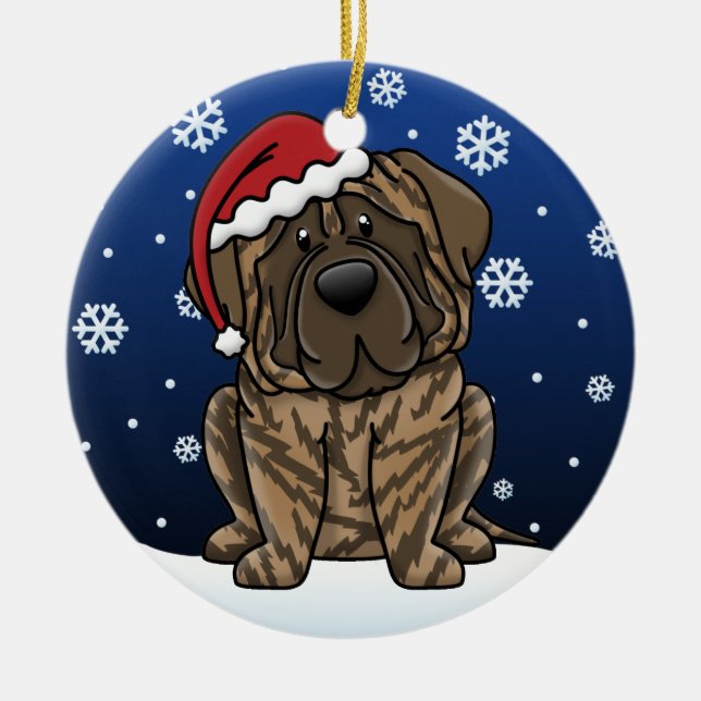 Kawaii Cartoon Brindle Mastiff Keramikornament (Vorne)