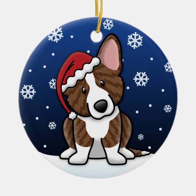 Kawaii Cartoon-Brindle Wolljacken-WaliserCorgi Keramik Ornament (Vorne)