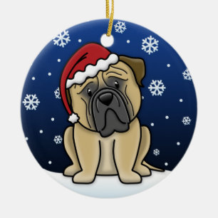 Kawaii Cartoon Bullmastiff Weihnachten Keramikornament