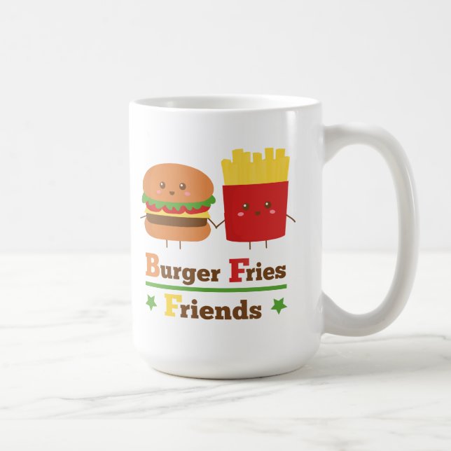 Kawaii Cartoon-Burger brät Freunde BESTE FREUNDIN Kaffeetasse (Rechts)