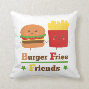 Kawaii Cartoon Burger Pommes Frites Freunde BFF Kissen