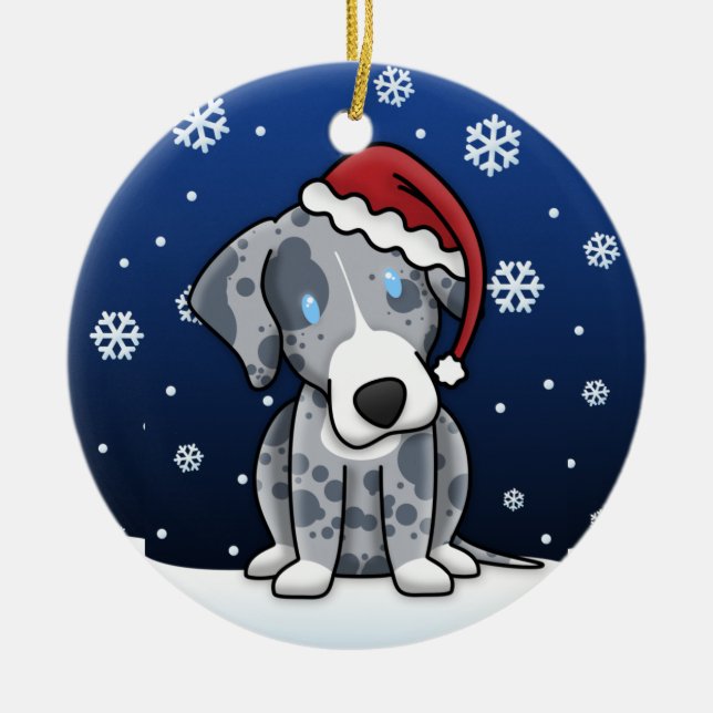 Kawaii Cartoon Catahoula Leopard-Hundeweihnachten Keramik Ornament (Vorne)