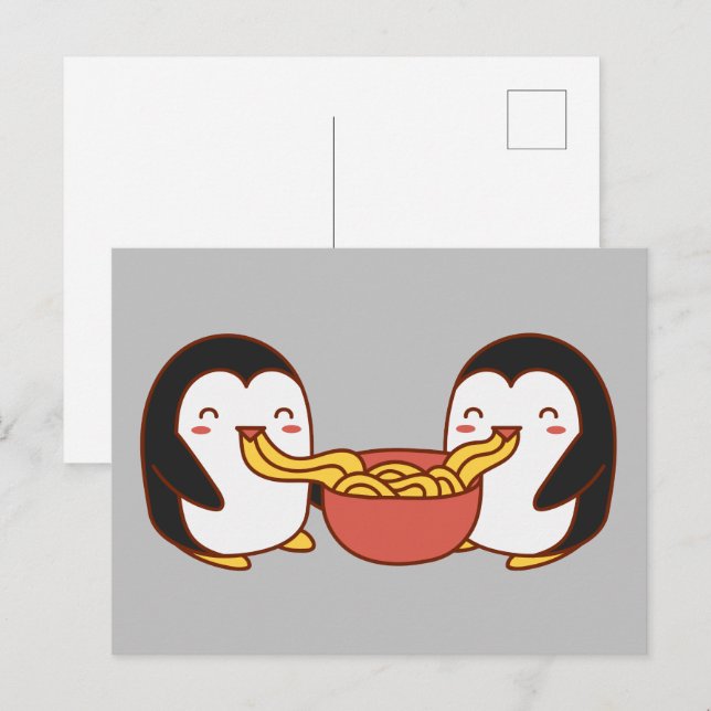 Kawaii Cartoon Eating Noodles Postkarte (Vorne/Hinten)