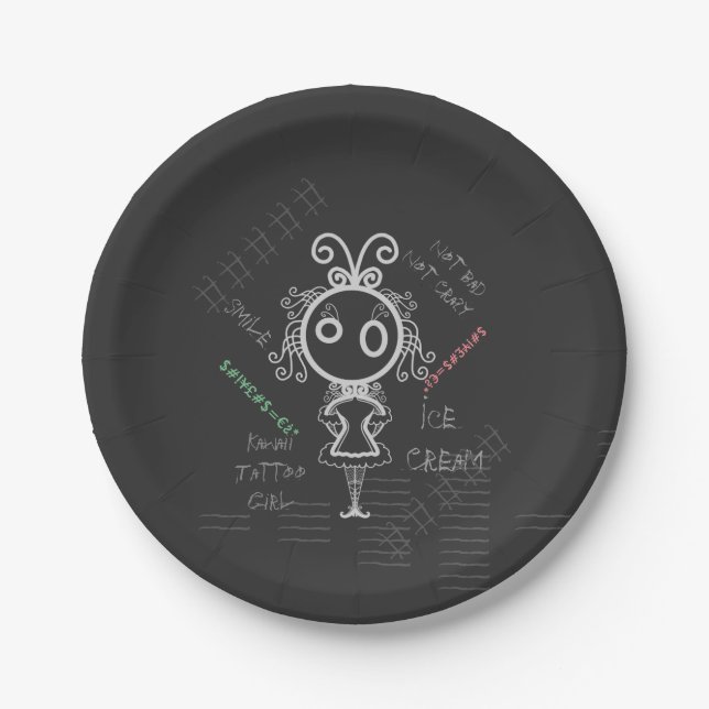 Kawaii Cartoon Girl Pappteller (Vorderseite)