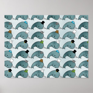 Kawaii Cartoon Grunge Narwhals avec affiche casque
