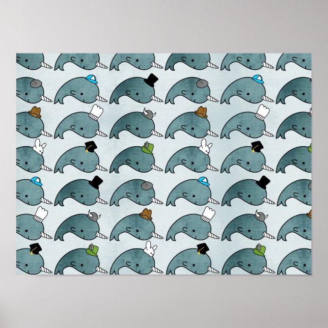 Kawaii Cartoon Grunge Narwhals avec affiche casque (Devant)