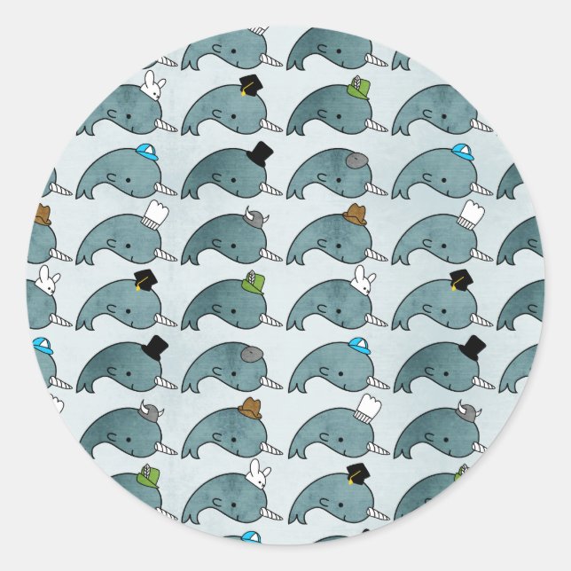 Kawaii Cartoon Grunge Narwhals mit Hüte Sticker (Vorderseite)