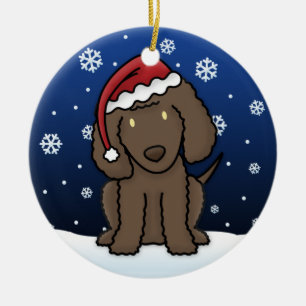 Kawaii Cartoon-irisches Wasserspaniel-Weihnachten Keramikornament