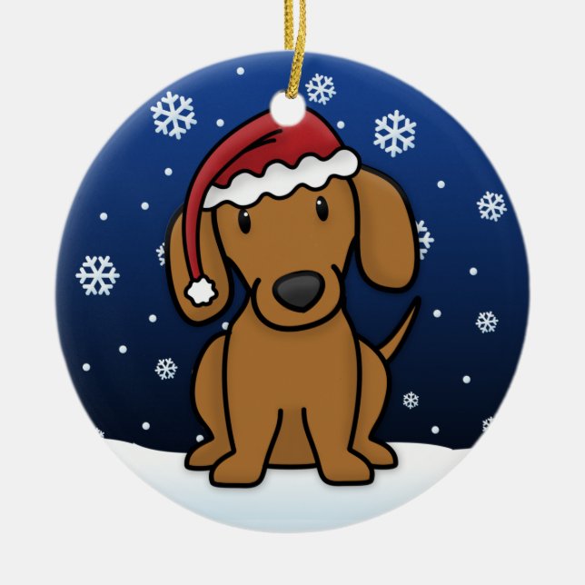 Kawaii Cartoon-rotes Dackel-Weihnachten Keramikornament (Vorne)
