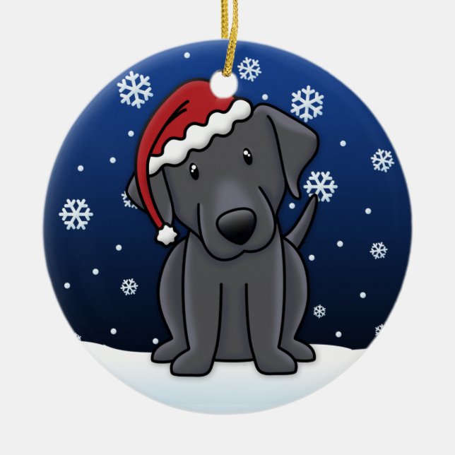 Kawaii Cartoon Schwarzes Labor Weihnachten Keramikornament (Vorne)