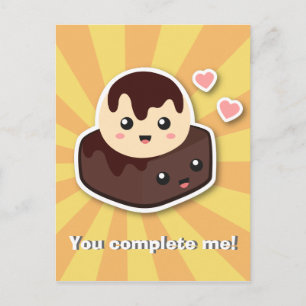 Kawaii-Cartoon von Vanilleeis und Brownie Postkarte