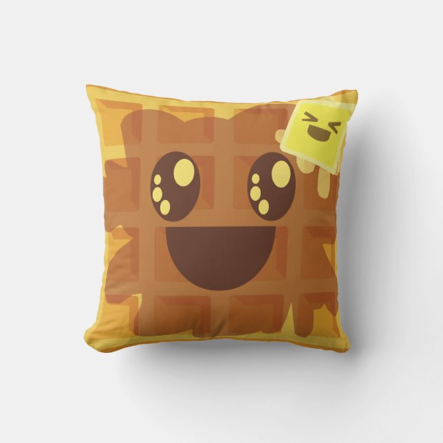 Kawaii Cartoon Waffle Butter Sirup Niedliches Früh Kissen (Vorderseite)