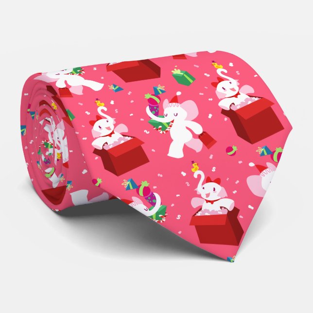 Kawaii Cartoon-Weihnachtsweißer Elefant Krawatte (Gerollt)