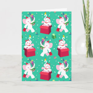 Kawaii Cartoon X-mas White Elephant Feiertagskarte