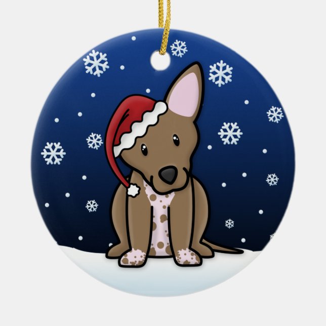 Kawaii Cartoon Xoloitzcuintli Weihnachtsverzierung Keramikornament (Vorne)