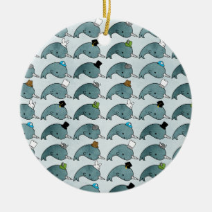 Kawaii CartoonGrunge Narwhals mit Hüte Verzierung Keramikornament
