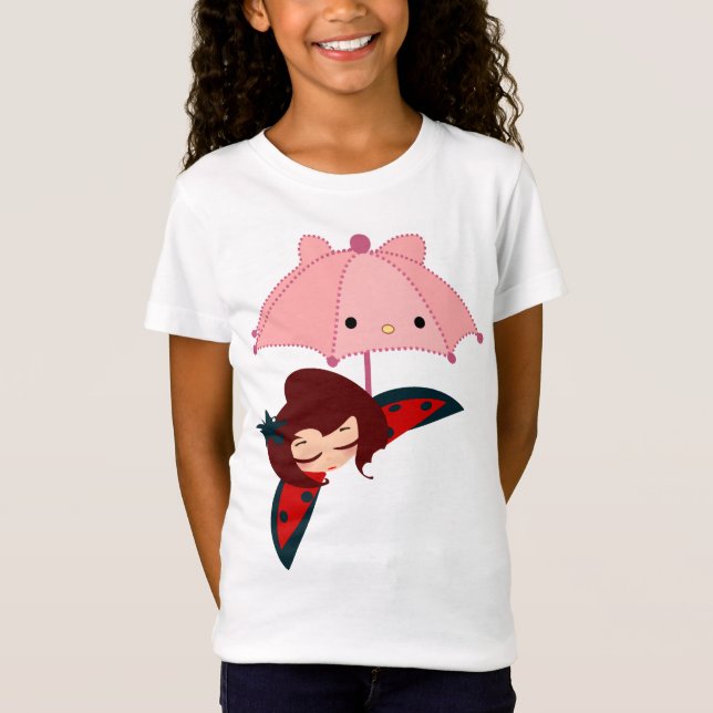 kawaii Cartoonregenschirm kleinen Mädchens T-Shirt (Vorderseite)