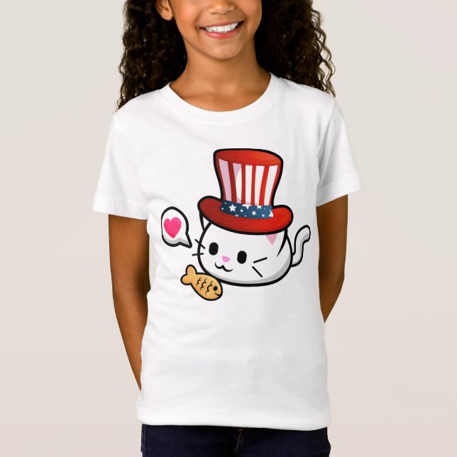 Kawaii Cat 4. Juli T-Shirt (Vorderseite)