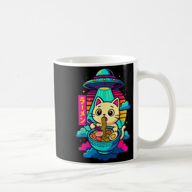 Kawaii Cat Alien Ufo Ramen Graphic Tee Funny Japan Kaffeetasse (Rechts)