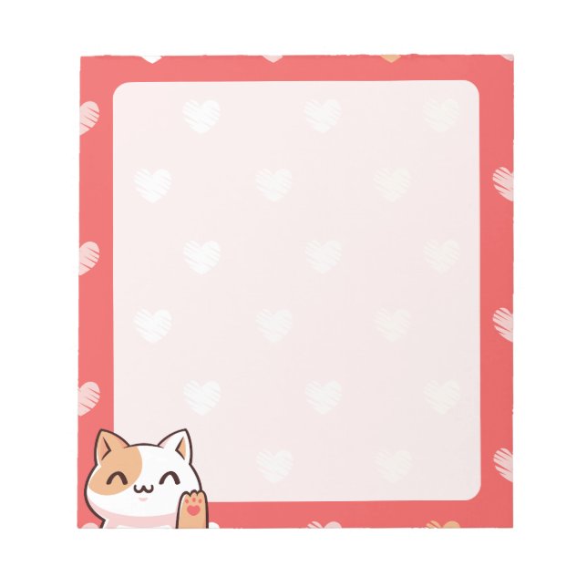 Kawaii Cat and Hearts Notepad Notizblock (Vorderseite)