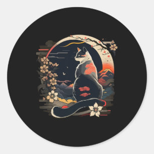 Kawaii Cat Anime Japanisch Retro Männer Frauen Kin Runder Aufkleber