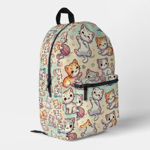 Kawaii Cat Backpack - Niedliches Cartoon Kitty Pat Bedruckter Rucksack