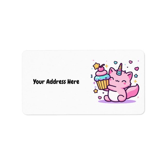 Kawaii Cat Birthday Adressetikett SO NIEDLICH! (Vorne)