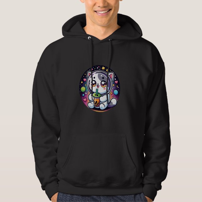 Kawaii Cat Bubble Tea Astronaut Lover Cute Hoodie (Vorderseite)