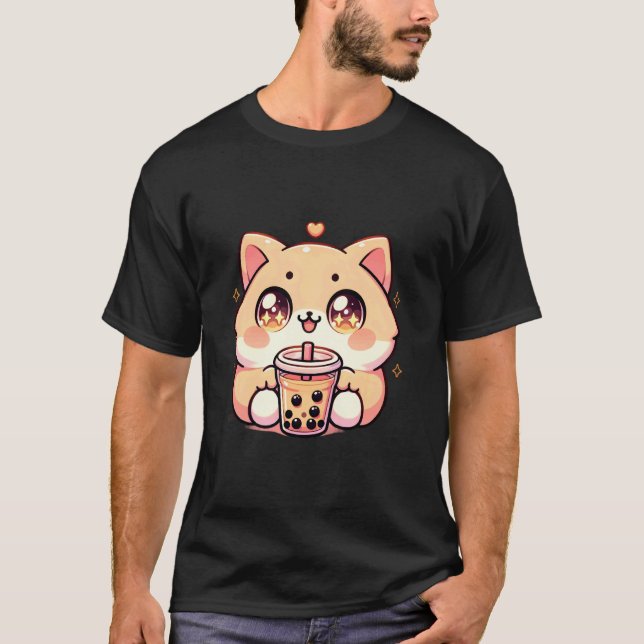 Kawaii Cat Bubble Tea Boba Tea Anime Neko 1 T-Shirt (Vorderseite)