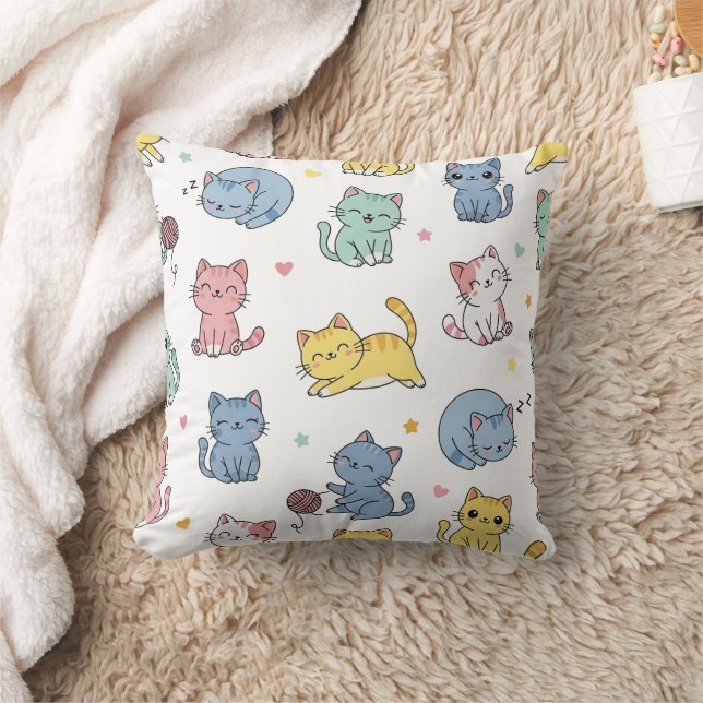 Kawaii Cat Cartoon Pattern Pillow Kissen (Decke)