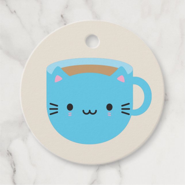 Kawaii Cat Cup of Tea Geschenkanhänger (Vorderseite)