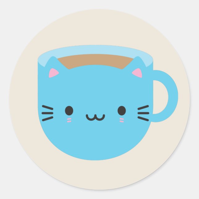 Kawaii Cat Cup of Tea Runder Aufkleber (Vorderseite)