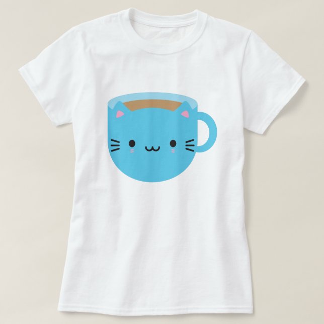 Kawaii Cat Cup of Tea T-Shirt (Design vorne)