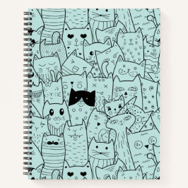 Kawaii Cat Doodles Pattern Notizbuch
