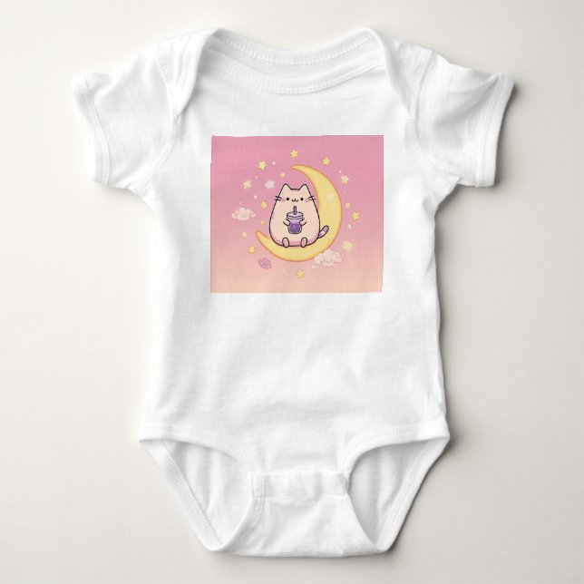 Kawaii Cat Drinking Bubble Tee auf Crescent Moon - (Vorderseite)