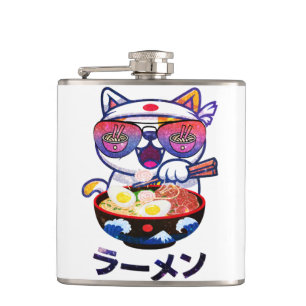 Kawaii Cat Eating Ramen - Niedliche japanische Nud Flachmann