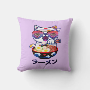 Kawaii Cat Eating Ramen - Niedliche japanische Nud Kissen